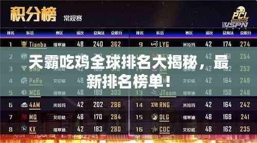 天霸吃鸡全球排名大揭秘,最新排名榜单!
